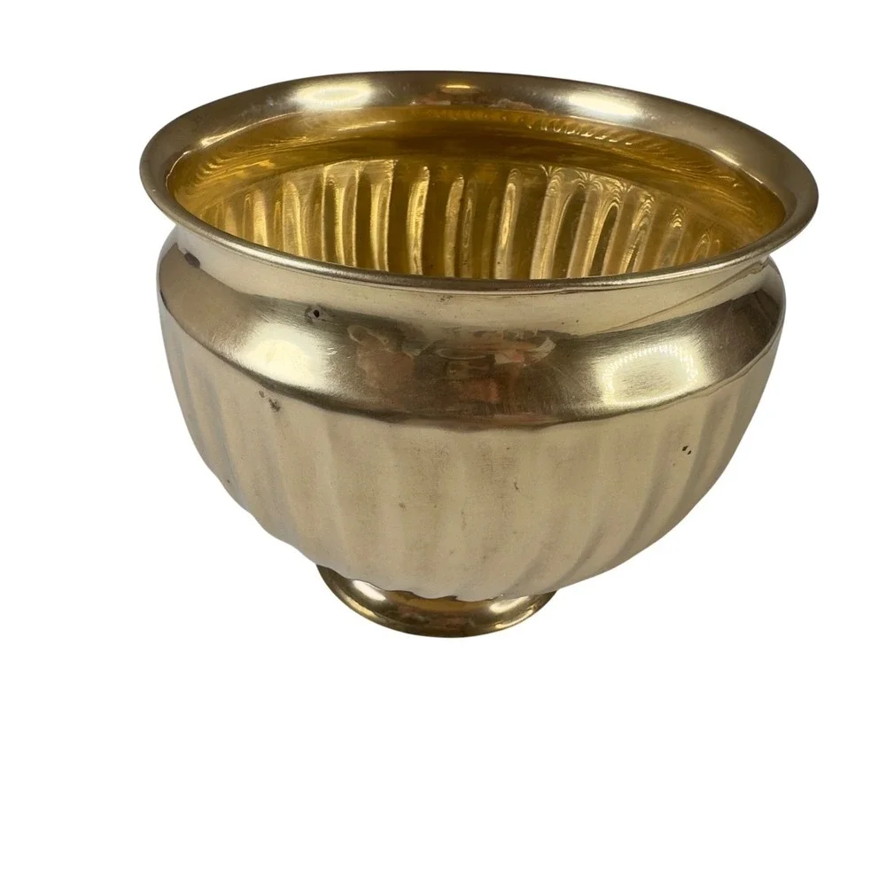 Vintage Brass‎ Fluted Pedestal Bowl Decorative Tabletop Accent Decor